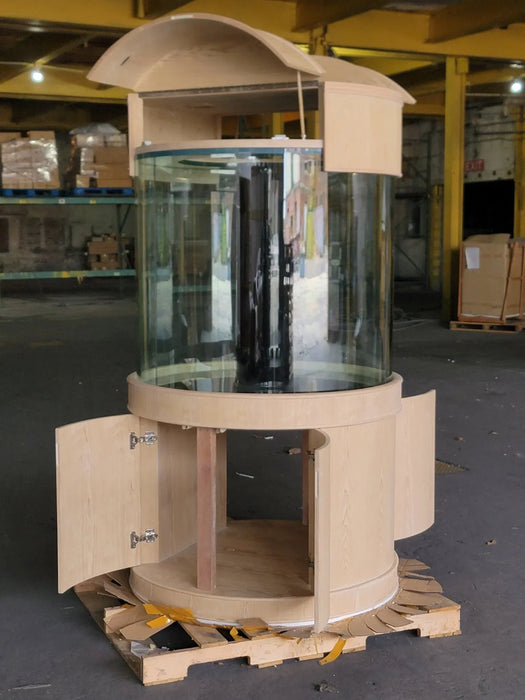 AQUA VIM 185g Full Cylinder Glass Reef-Ready Aquarium (w/ Stand & Canopy) in UNSTAINED WOOD