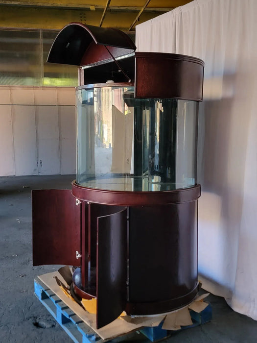 AQUA VIM 133g 3/4 Cylinder Round Glass Reef-Ready Aquarium (w/ Stand & Sump) in ROSE CHERRY